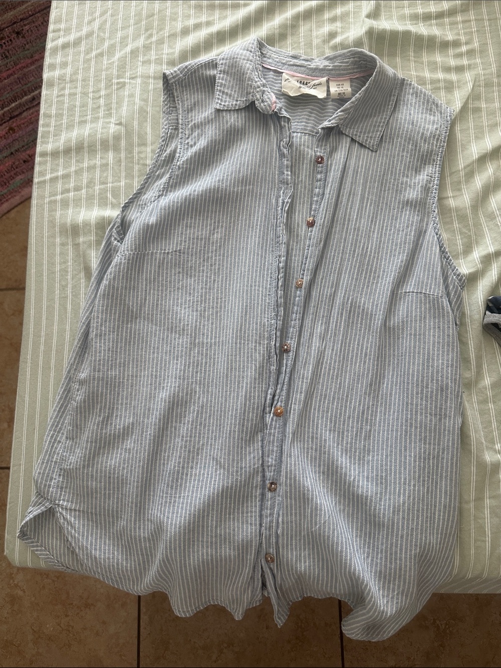 H&M Light Blue and White Pinstripe Sleeveless Button-Down Shirt